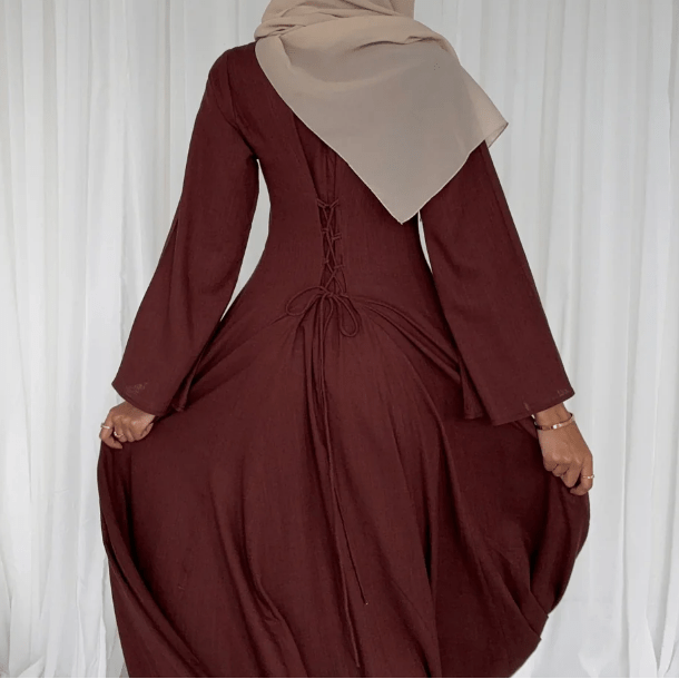 Abaya Robe de Chambre Unie avec Nœud Dos | Abaya Style Peignoir à Manches Évasées (MA215)
