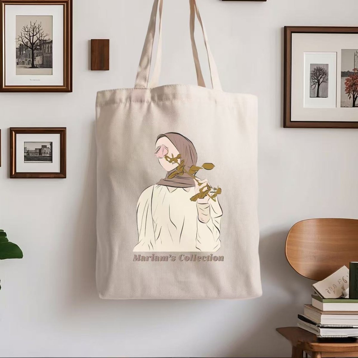 Sac Tote en Toile Illustré Hijabi – Mariam's Collection（MAC235）