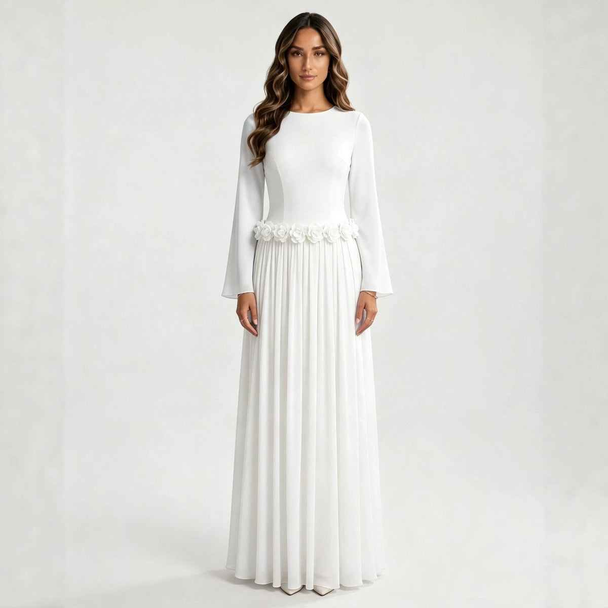 Robe Maxi Ajustée à la Taille 3D Rose(MS515)