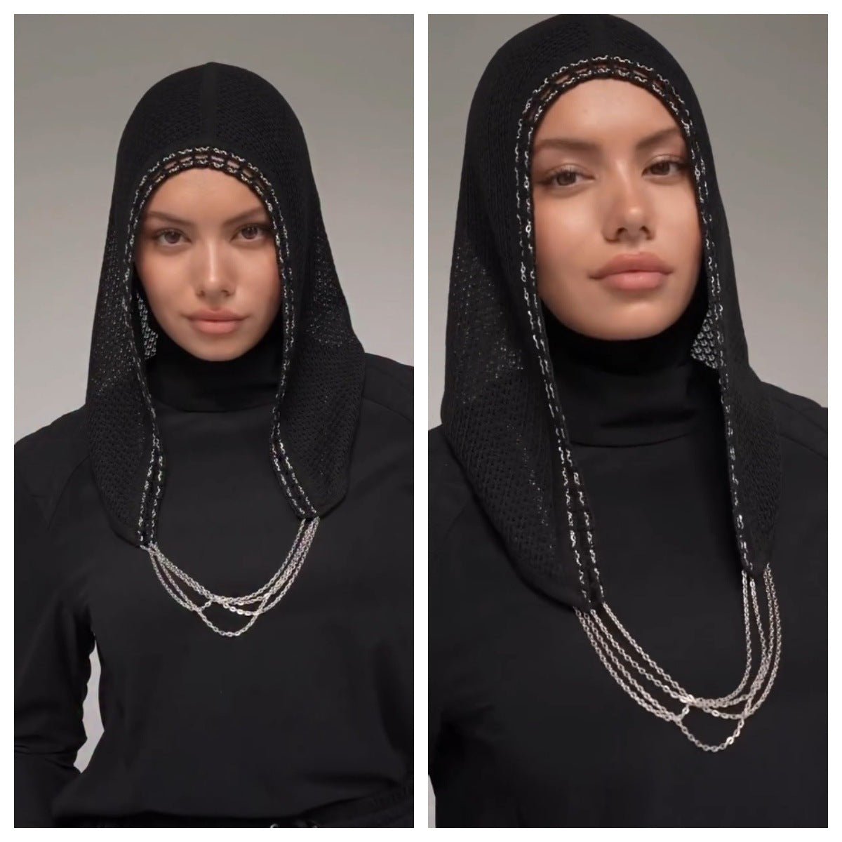 Bonnet Hijab à Chaîne | Cagoule Étincelante en Maille avec Chaînes (MAC375)