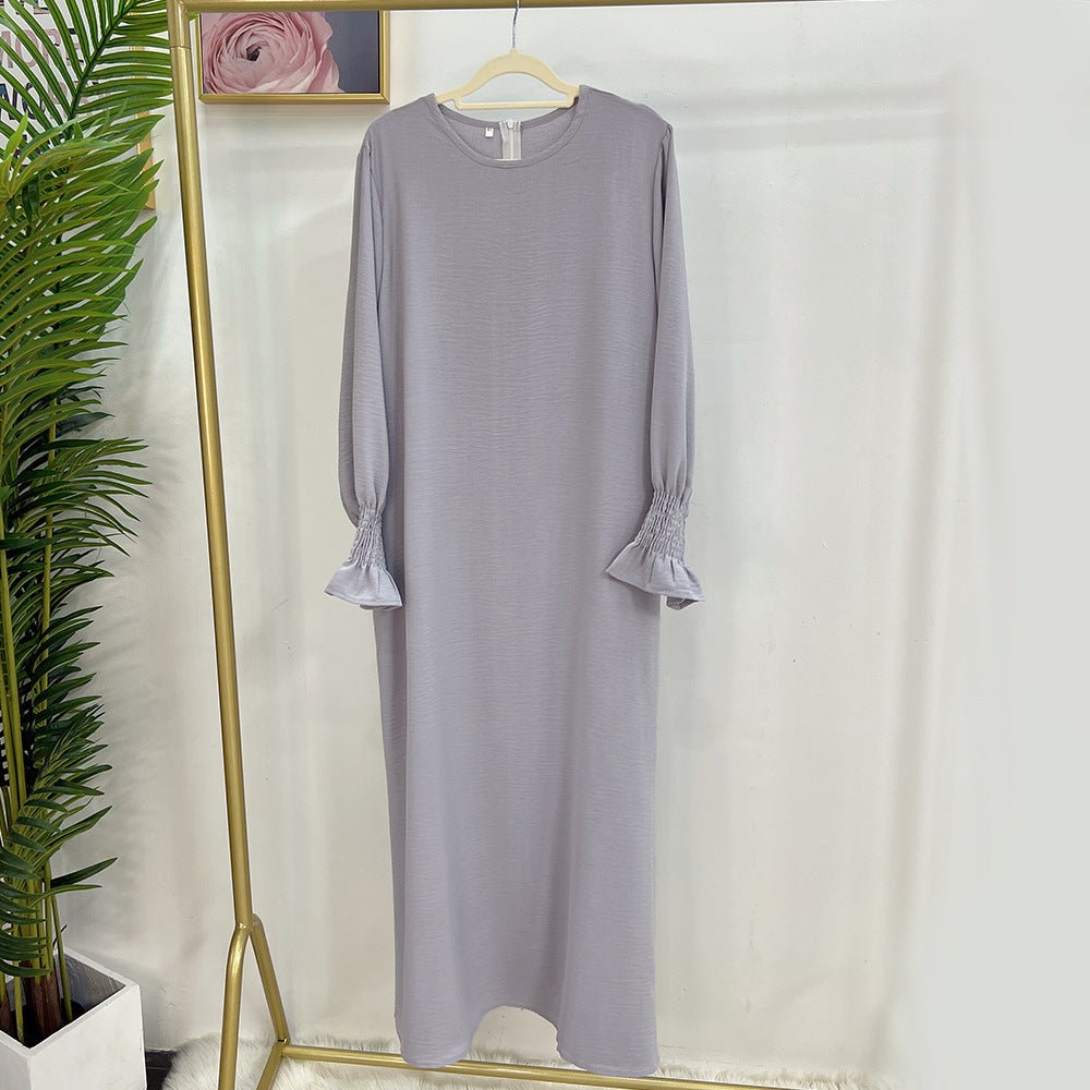 Abaya à Manches Élastiquées | Abaya Unie en Crêpe avec Manche Élastiquée (MA107)