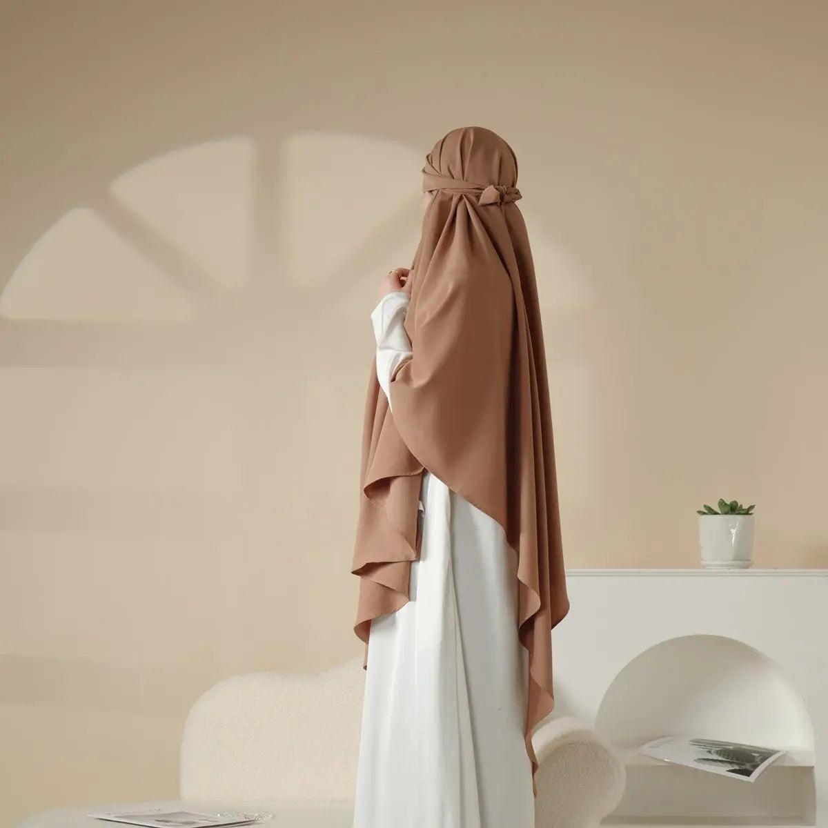 MK001 Niqab attaché - Khimar uni en Nida à 1 couche