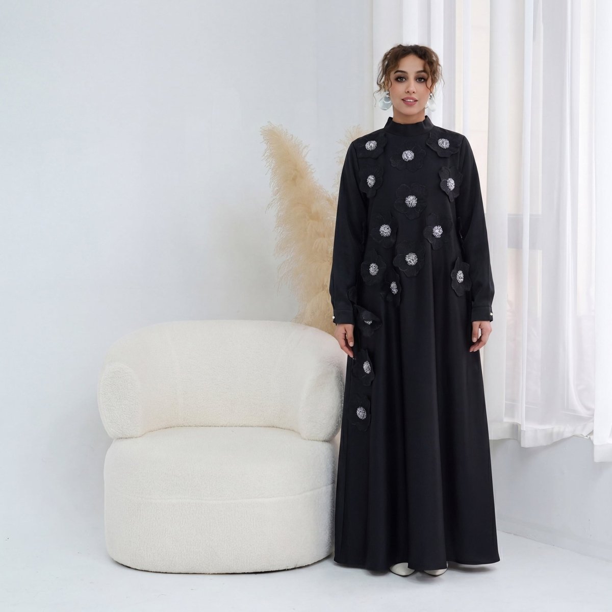 Robe Maxi Perlée Fleurs 3D (MA445)