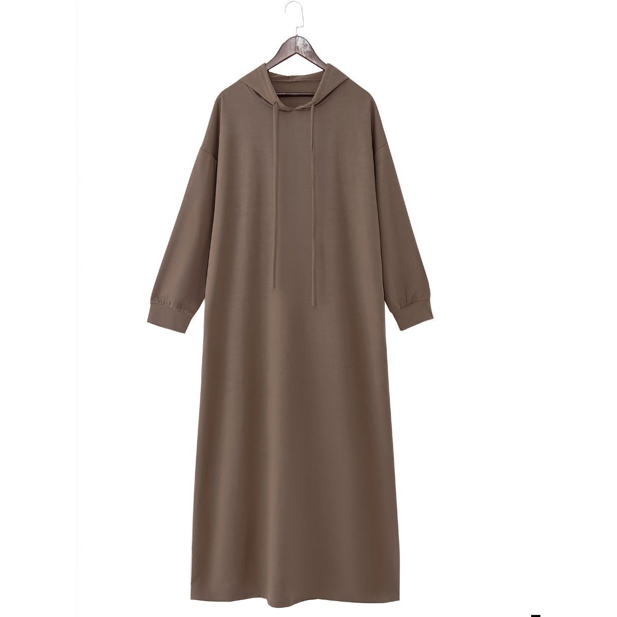 Robe Décontractée à Capuche avec Poche, Couleur Unie - Robe d'Intérieur Pudique à Manches Longues avec Capuche à Cordon (MA282)