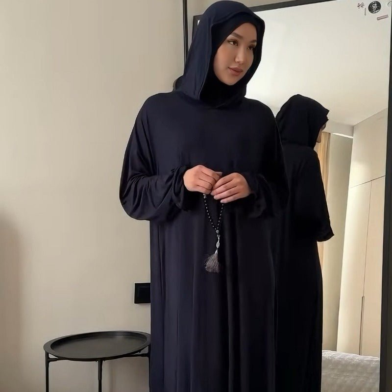 Robe Maxi à Capuche en Milk Silk Confortable avec Poches | Robe à Manches Longues et Poignets Élastiques (MA321)