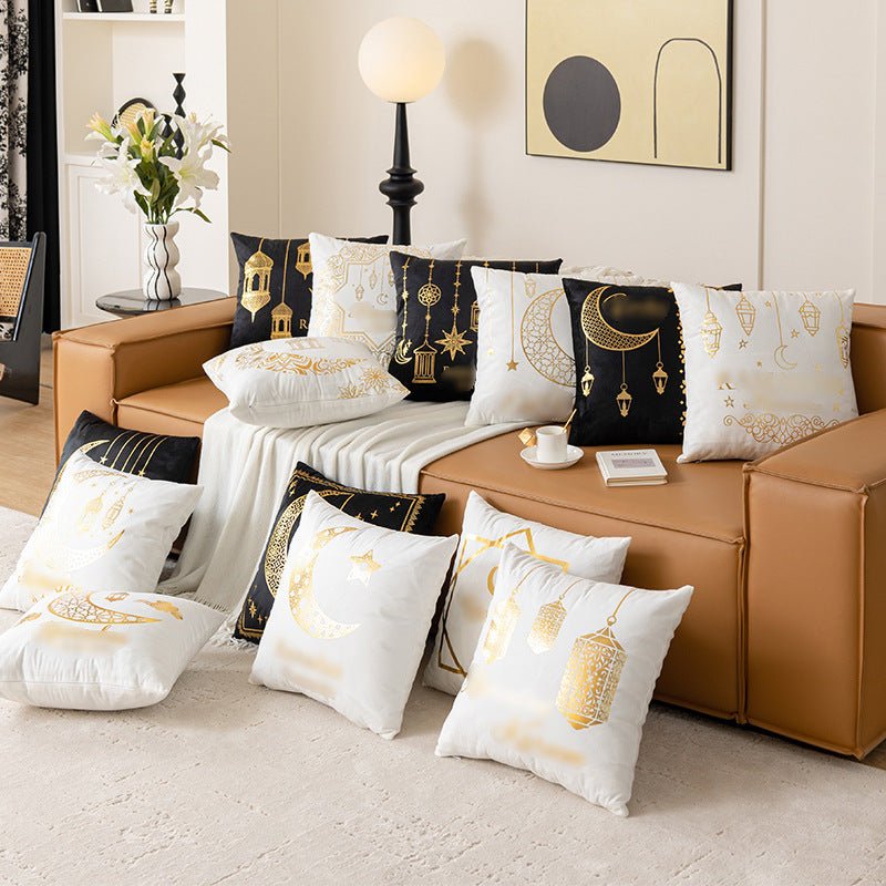 Housse de coussin en peluche courte avec impression à chaud "Eid Moon" (MR076)