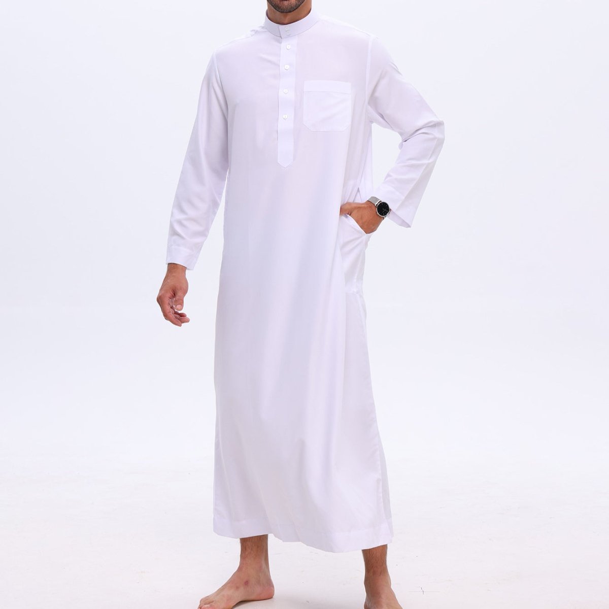 Thobe uni pour homme avec patte de boutonnage (MT036)