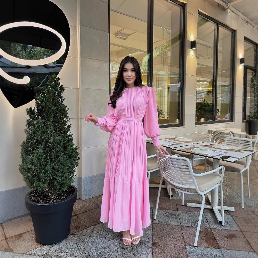 Robe Maxi Plissée à Volants (MS466)