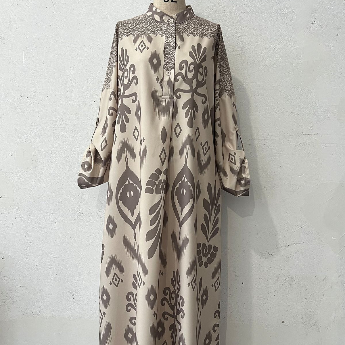 Robe Maxi Modeste à Manches Longues | Caftan Élégant à Motif Ethnique (MA379)
