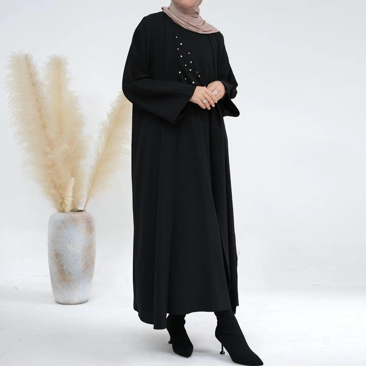 Abaya unie avec perles (MOA031)