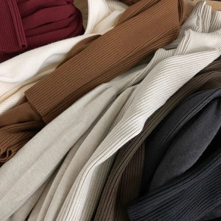 Robe Maxi en Tricot Côtelé Élégante | Robe Pull Col Montant Coupe Trapèze (MS173)