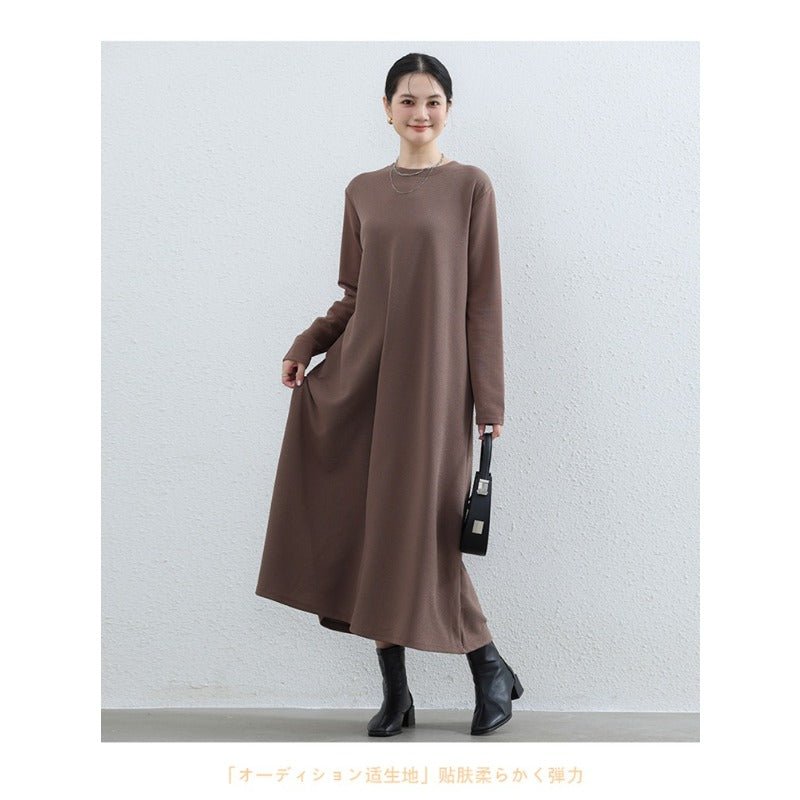 Robe Maxi Trapèze Élégante à Col Rond - Abaya Unie Modeste avec Poches (MA310)