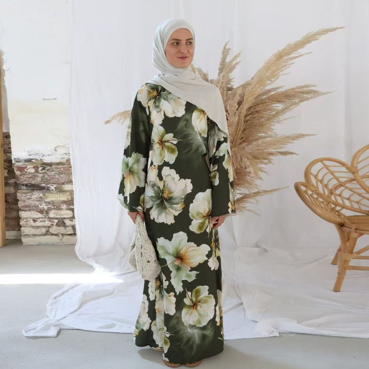 Abaya à imprimé floral avec manches évasées (MA332)