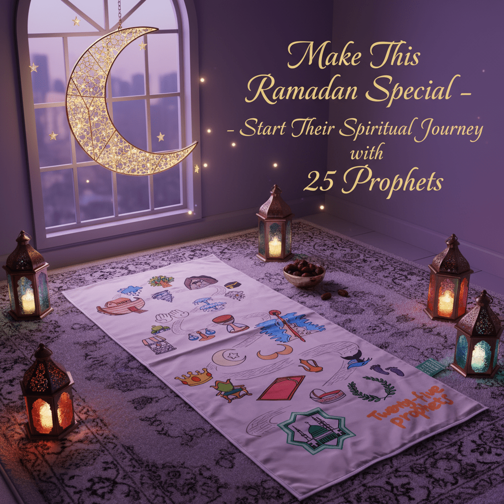 Tapis de Prière Interactif pour Enfants | Tapis de Prière Islamique Illustré pour Enfants Musulmans (MR084)