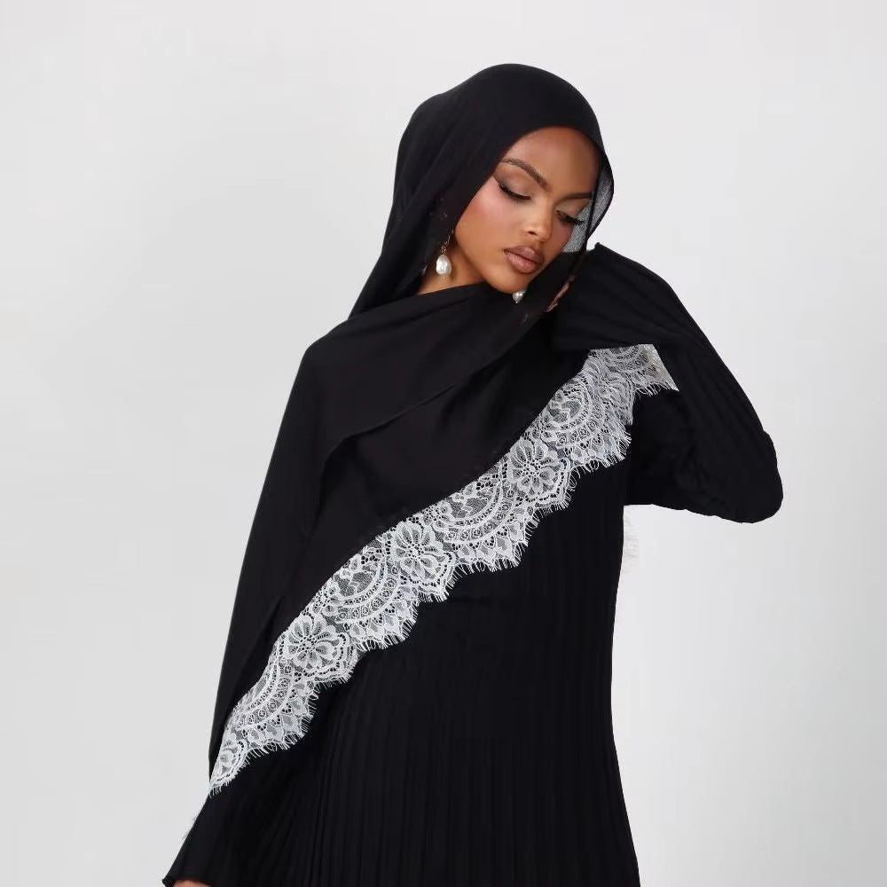 Hijab en rayonne avec bordure en dentelle (MH211)