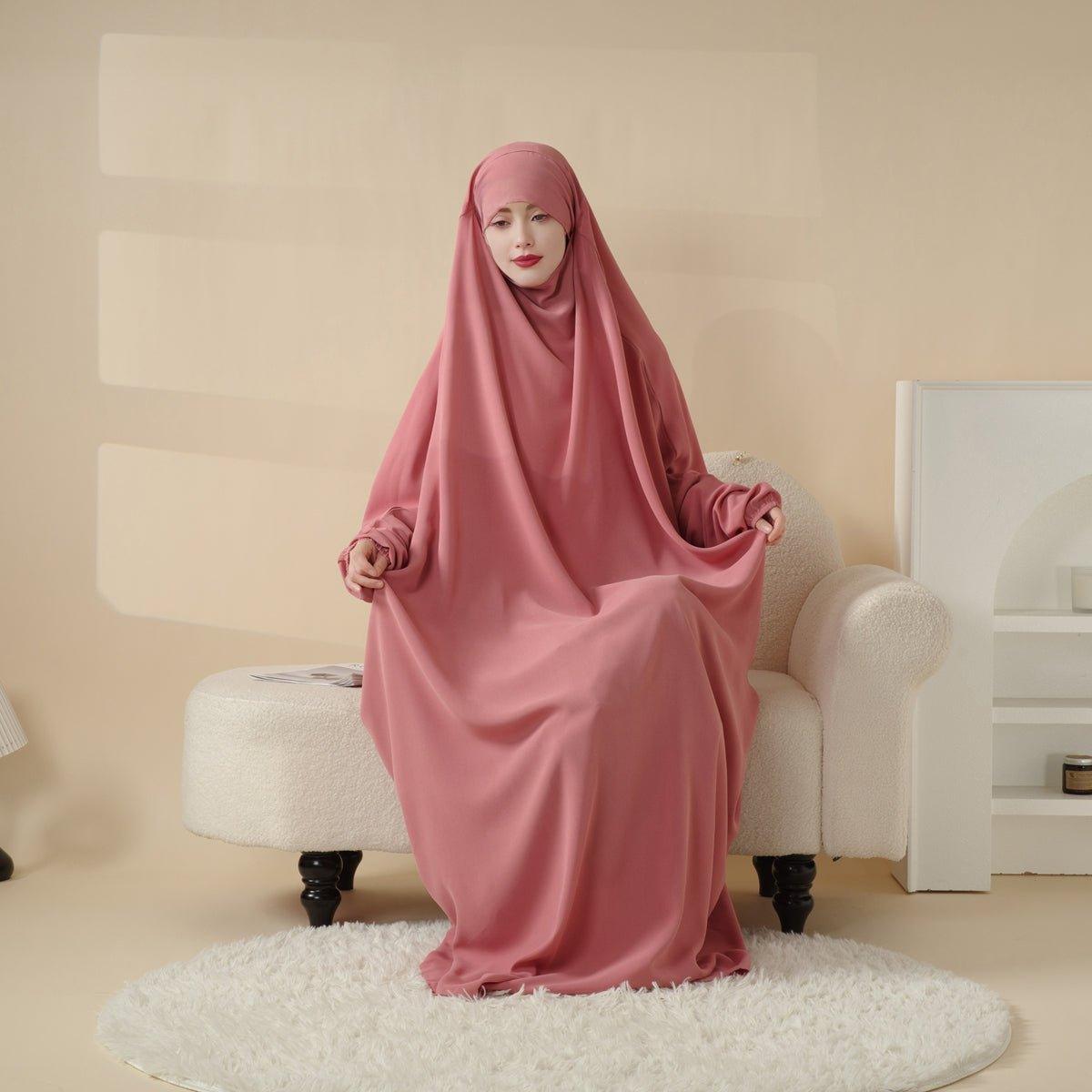 Jilbab uni 1 pièce avec niqab intégré en viscose (MJ005)
