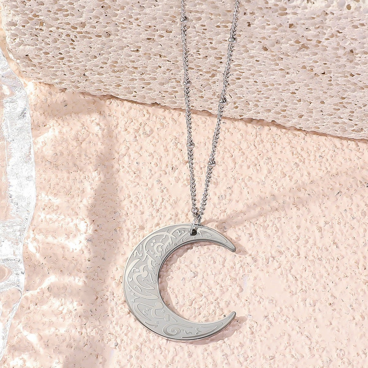 Collier chaîne clavicule en acier titane Simple Moon (avec coffret cadeau) (MAC218)