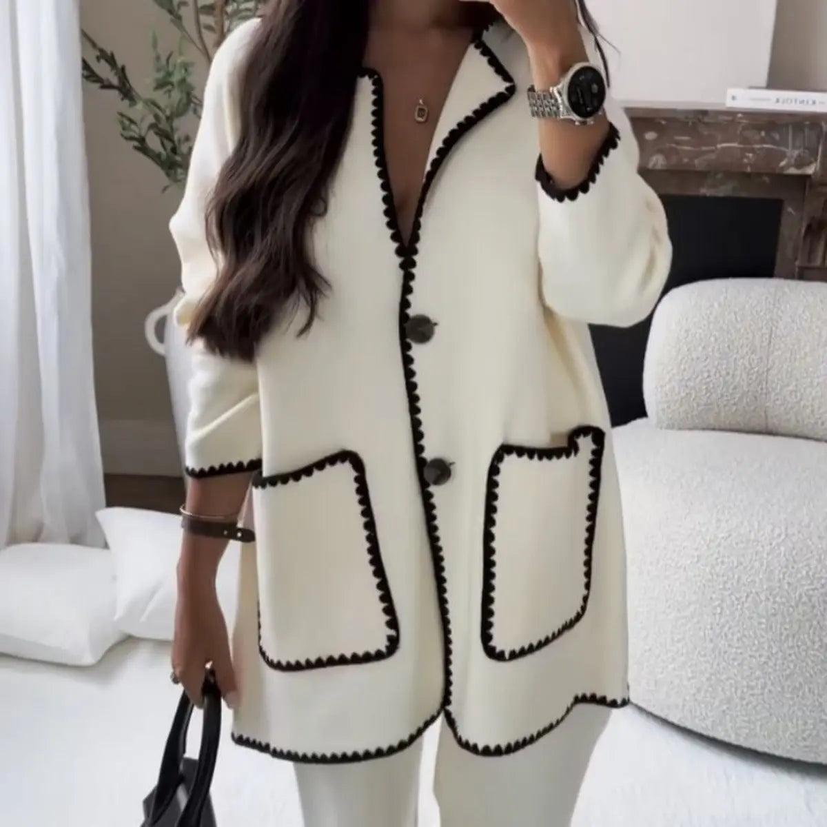 MS004 Cardigan en tricot épais automnal, coupe décontractée, devant ouvert, ensemble
