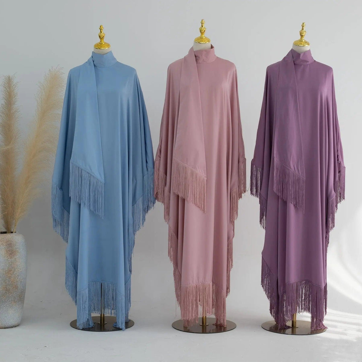 Abaya de Soirée à Manches Chauve-Souris et Franges (MA047)