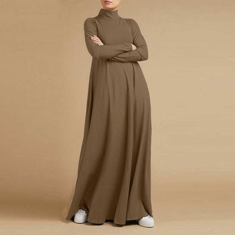 Abaya Modeste Col Montant | Abaya Longue à Manches Longues Unie avec Col Montant (MA102)