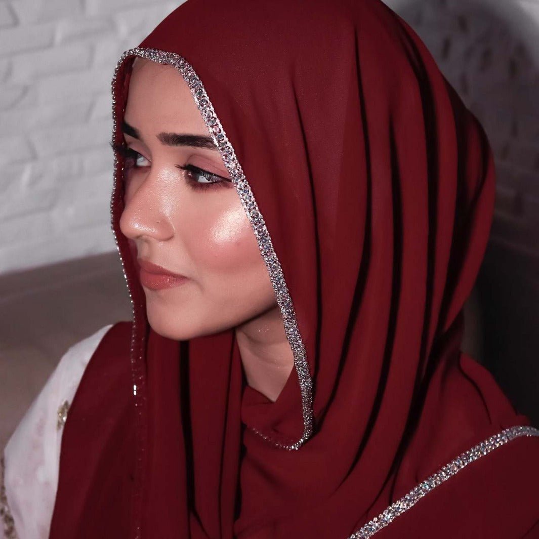 Hijab en Mousseline Bordé de Diamants (MH087)