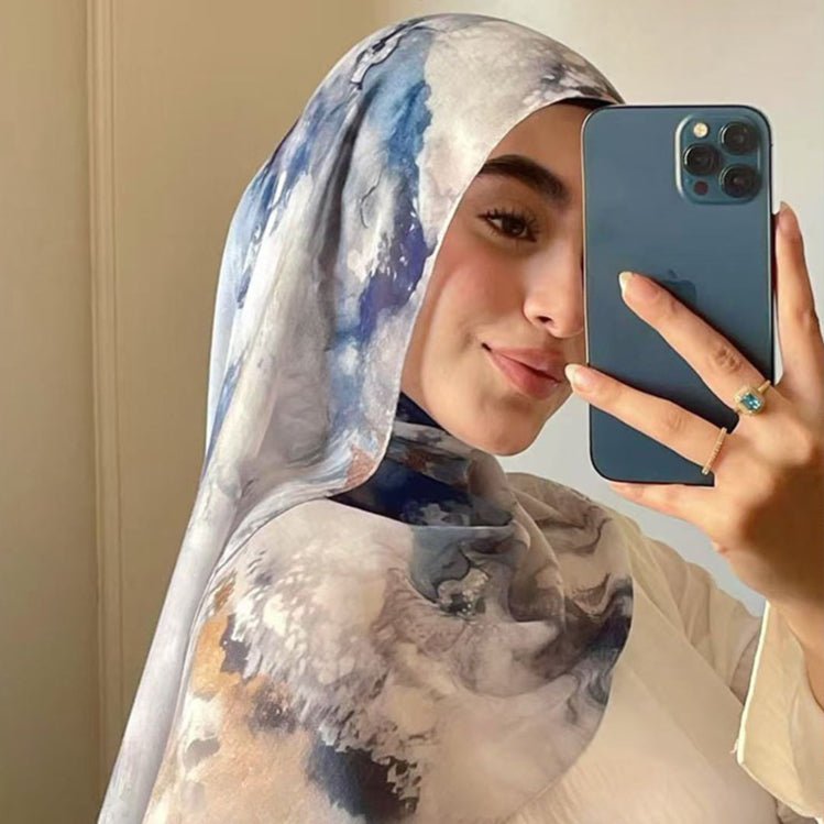 Écharpe Hijab en Coton Imprimé | Foulard Long Doux et Respirant (MH201)