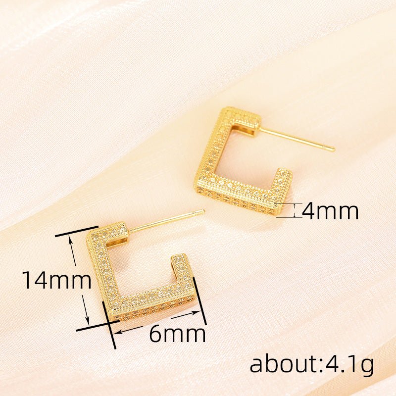 Boucles d'oreilles géométriques haut de gamme, micro-pavées de diamants ultra-brillants (MAC190)