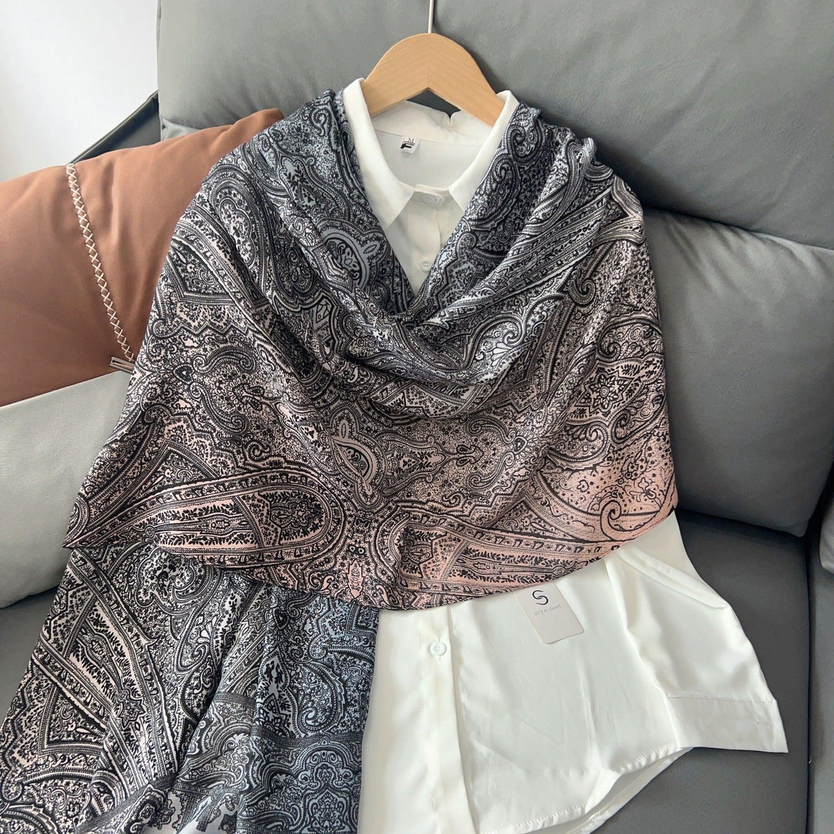 MH058 Hijab fin en coton et lin imprimé motif noix de cajou