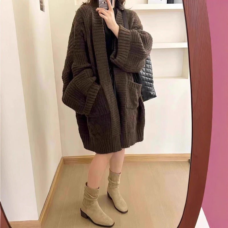 Cardigan surdimensionné en tricot torsadé avec poches (MS166)