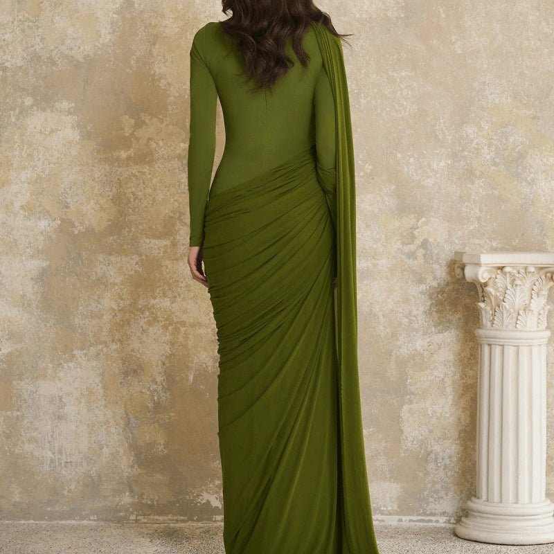 Robe drapée en jersey avec pan fluide (MS350)