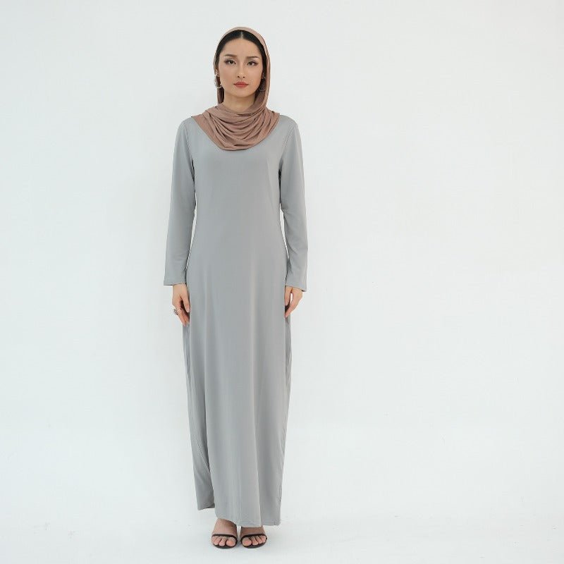 Robe de base essentielle en soie de lait ultra longue, douce et superposable | Robe maxi à enfiler, col rond (MA319)