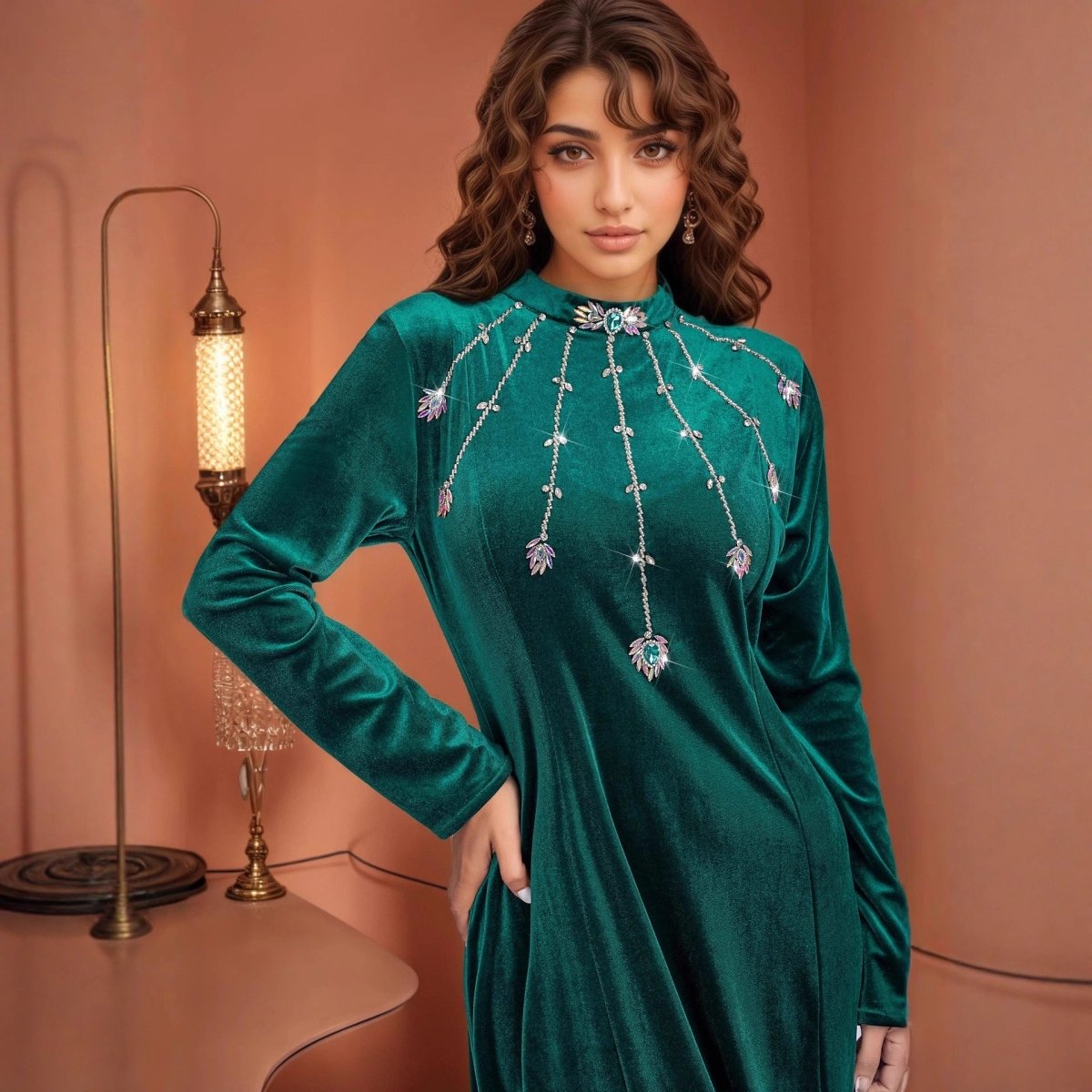 Robe Sirène en Velours Perlé | Robe Fishtail Ornée à la Main (MA375)