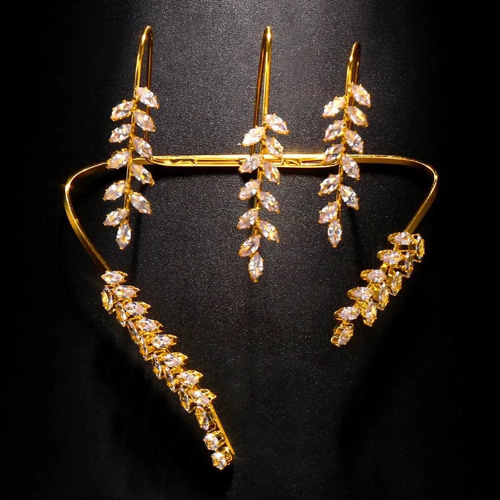 Bracelet MAC053 Stonefans avec bague à motif feuille, manchette et zircons, style bracelet main-paume