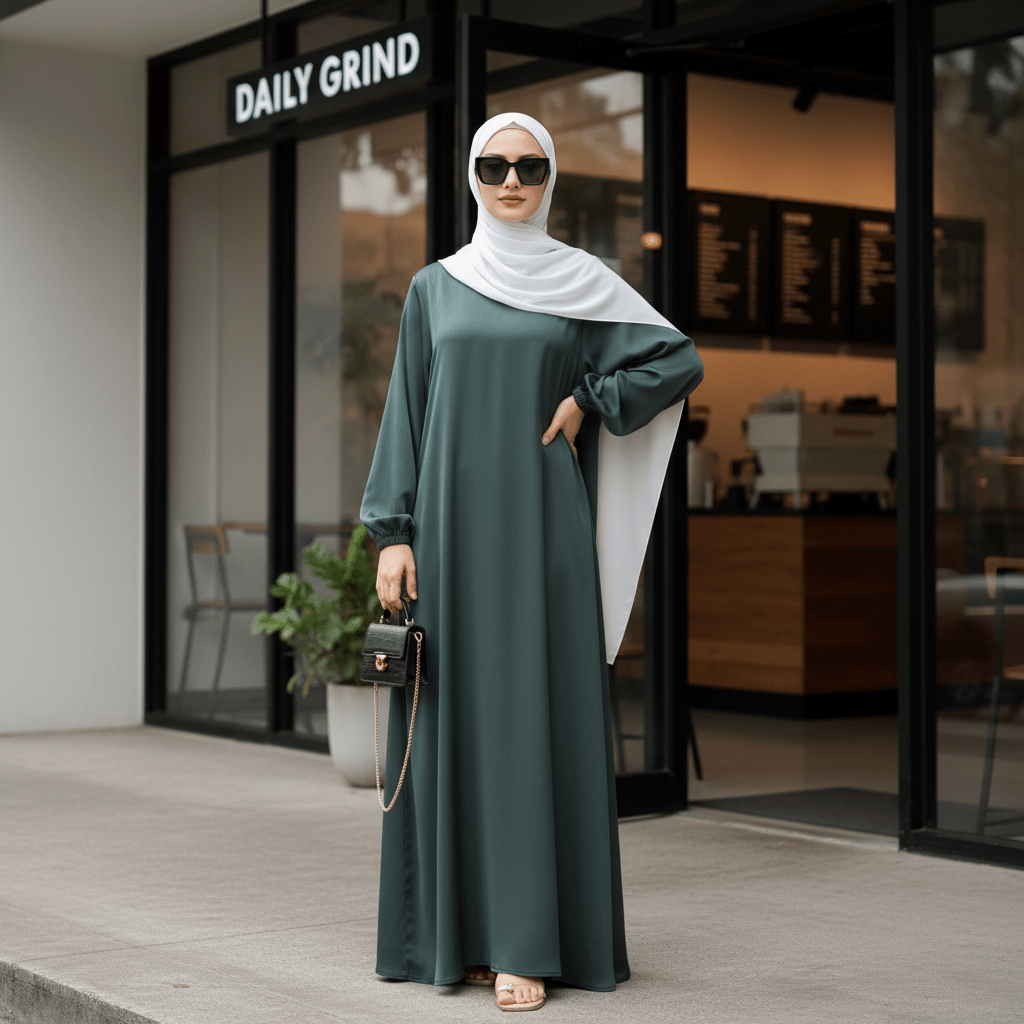 Abaya Satin Premium Modest Luxury | Abaya Coupe Parapluie Évasée avec Poches (MA311)