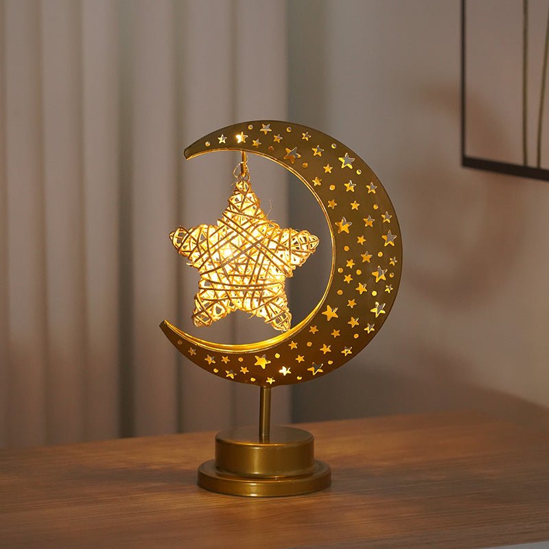 Lanterne Ramadan Étoile et Croissant en Fer, Bougeoir Décoratif de Fête (MAC399)
