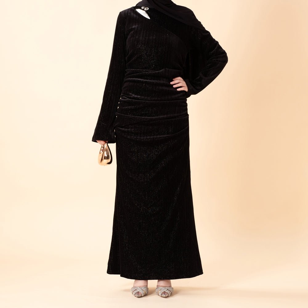 Robe Sirène en Velours Scintillant Froncée (MA358)