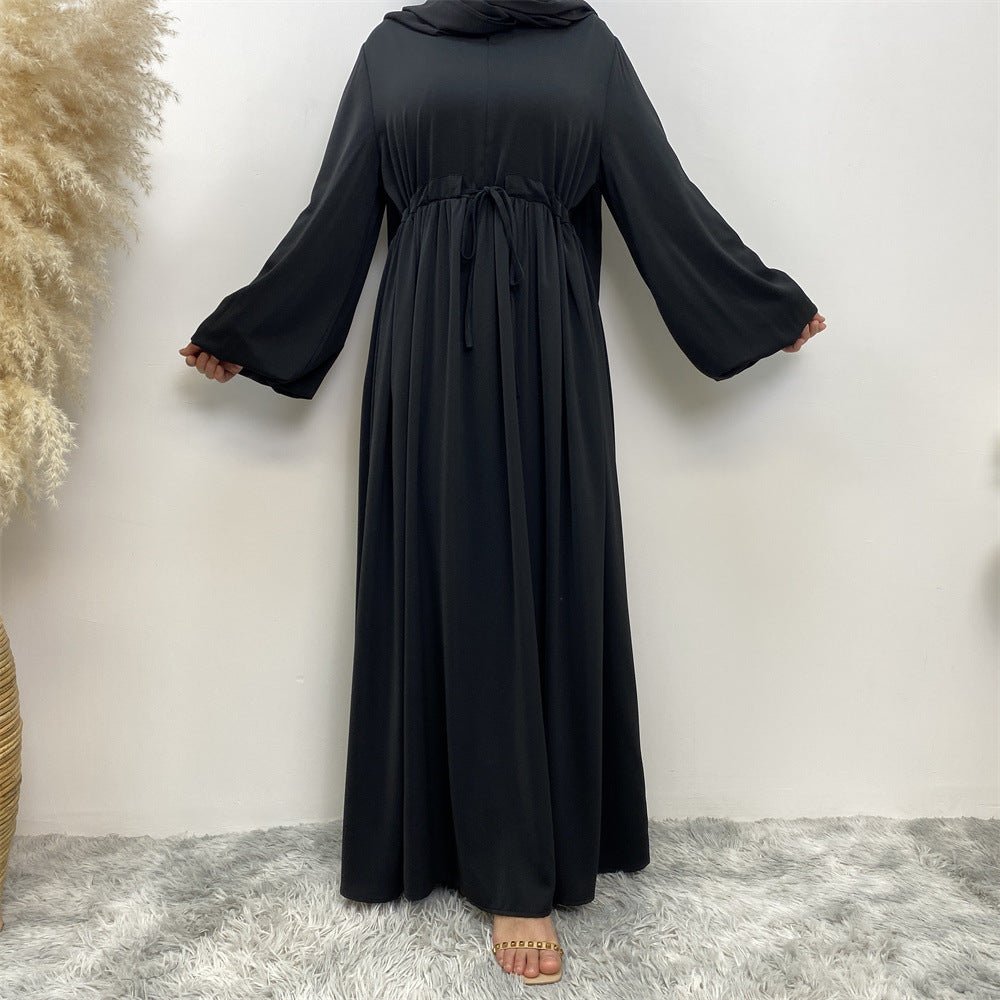 Abaya Ample Modeste pour Musulmane, Manches Extensibles, Fermeture Éclair Frontale, Coupe Trapèze (MA175)