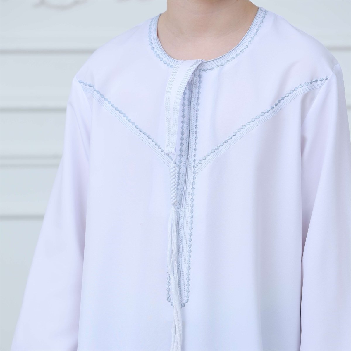 Qamis Kaftan Blanc à Surpiqûres Contrastées (MKB025)