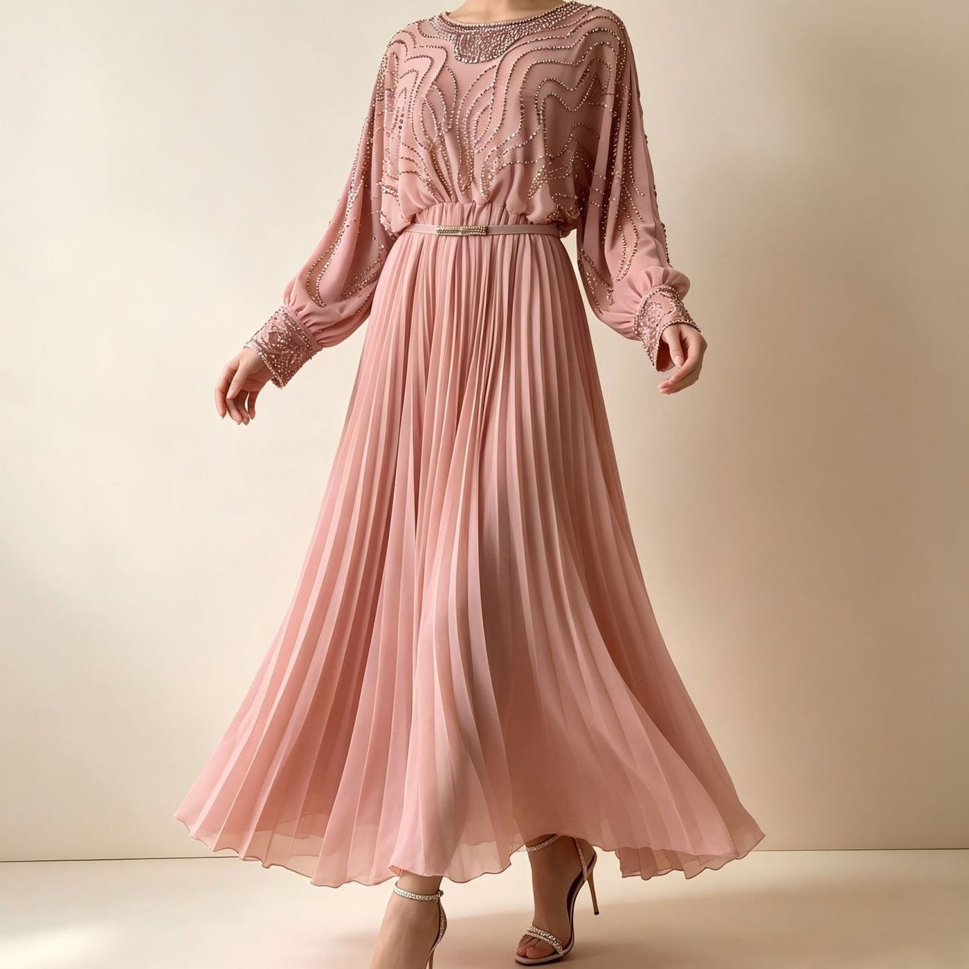 Robe Maxi Batwing Perlée et Cristal (MS529)