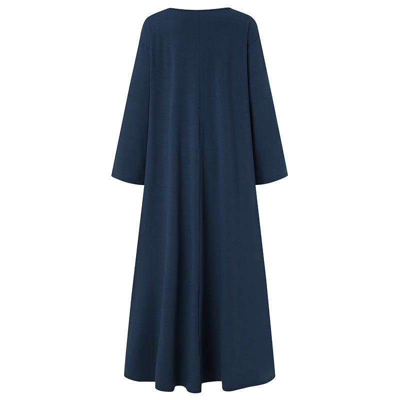 Robe Maxi Élégante à Col en V et Manches Longues | Robe Ample avec Poches Cachées(MA314)