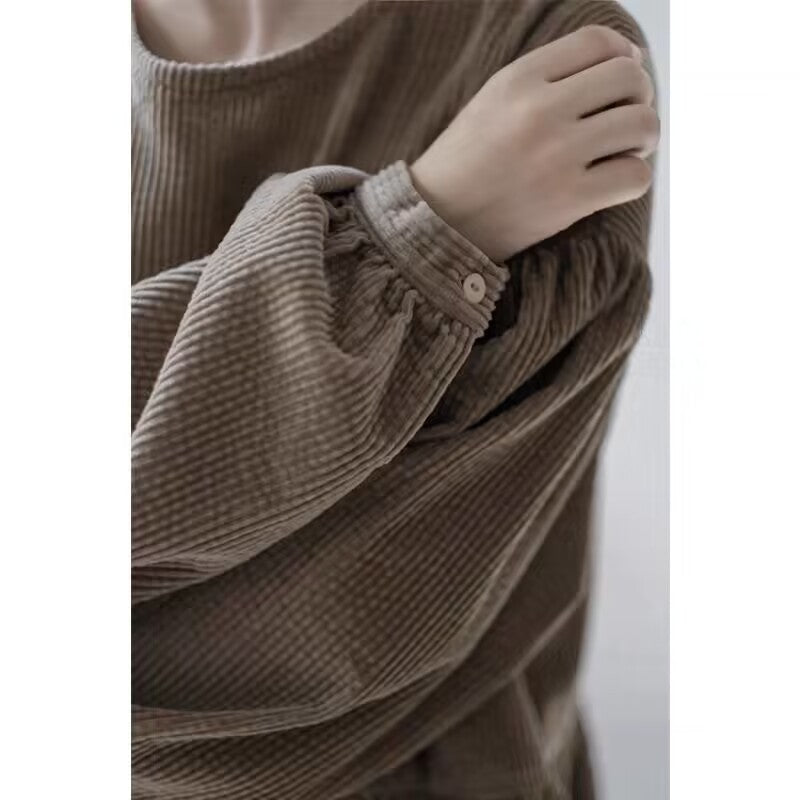 Robe Maxi en Velours Côtelé à Manches Bouffantes avec Poches | Robe d'Hiver Vintage en Velours Côtelé Doux (MS205)