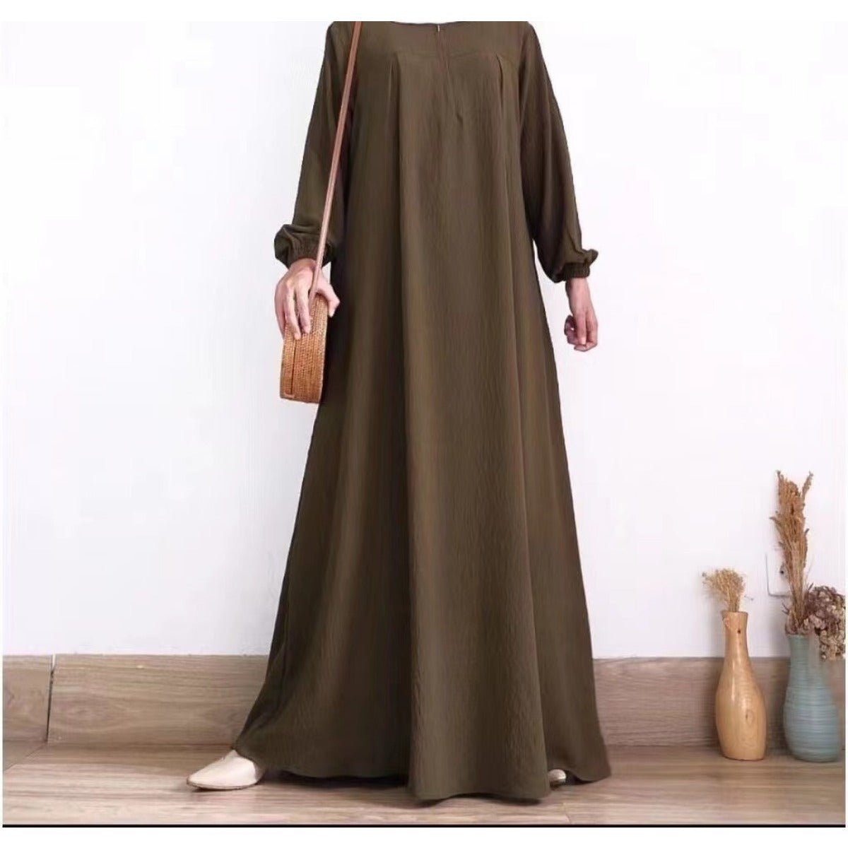Robe Bubble Sleeve Automne Luxueuse Musulmane | Robe Modeste avec Fermeture Éclair (MA255)