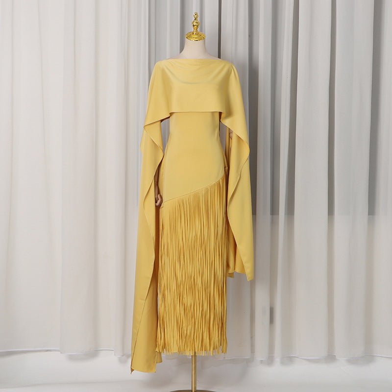 Robe avec Cape et Ourlet Frangé (MS363)