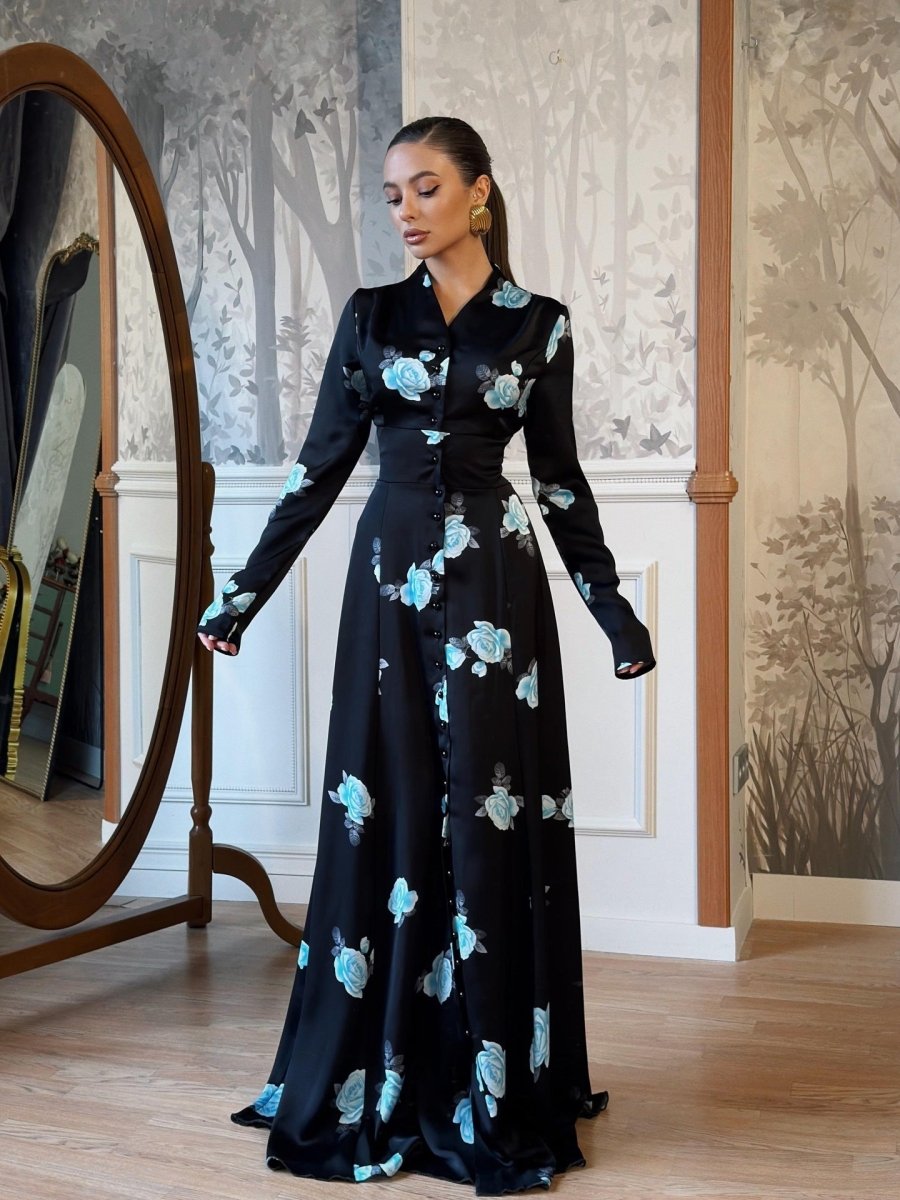 Robe longue fleurie boutonnée devant (MS489)