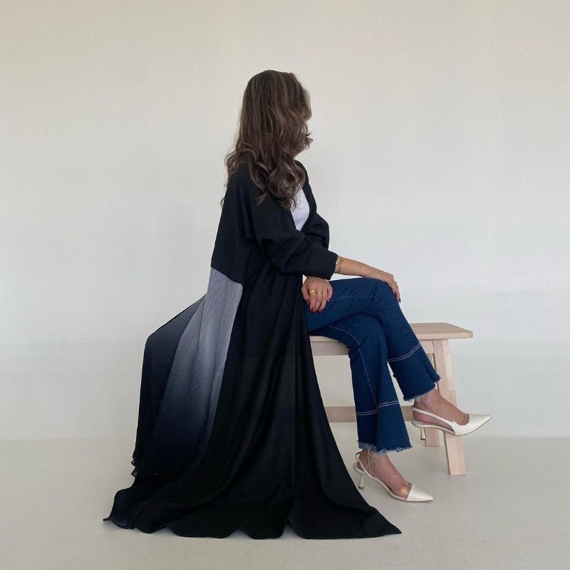 Robe Abaya Plissée Élégante à Dégradé | Robe Longue en Mousseline Pudique pour Femme Musulmane (MOA223)