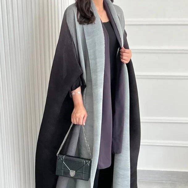Abaya ouverte plissée chic à manches chauve-souris ombrée (MOA120)