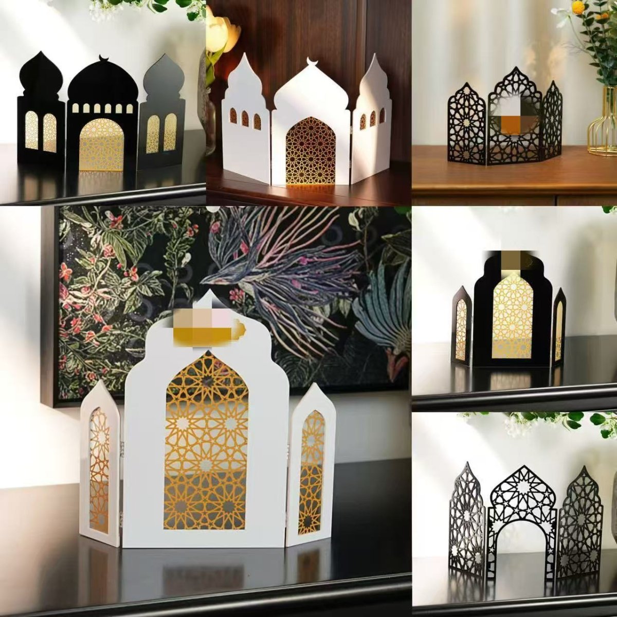 Paravent Pliant en Acrylique Islamique à Motif Ajouré - Décoration de Bureau (MAC402)