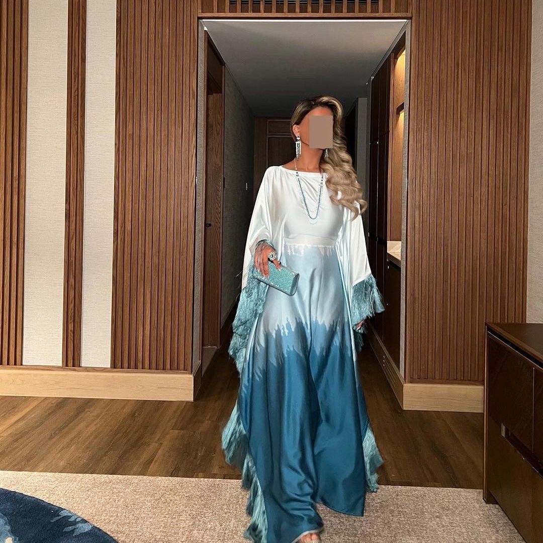 Abaya Ombre Élégante | Robe Abaya à Imprimé Dégradé et Franges (MA179)