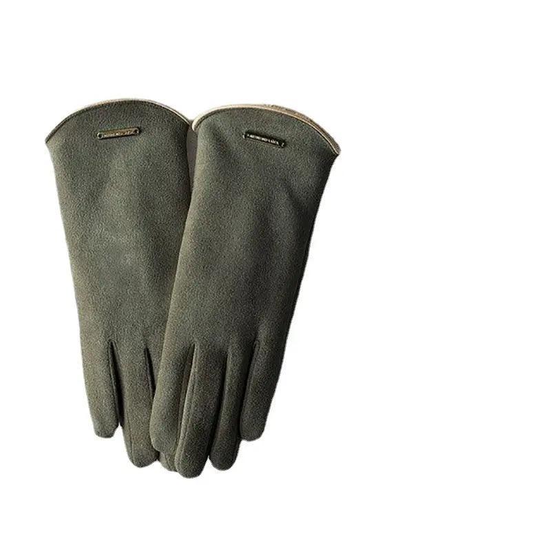 MAC058 Gants tactiles unisexes en suédine, doublés de fausse fourrure, chauds pour l'hiver