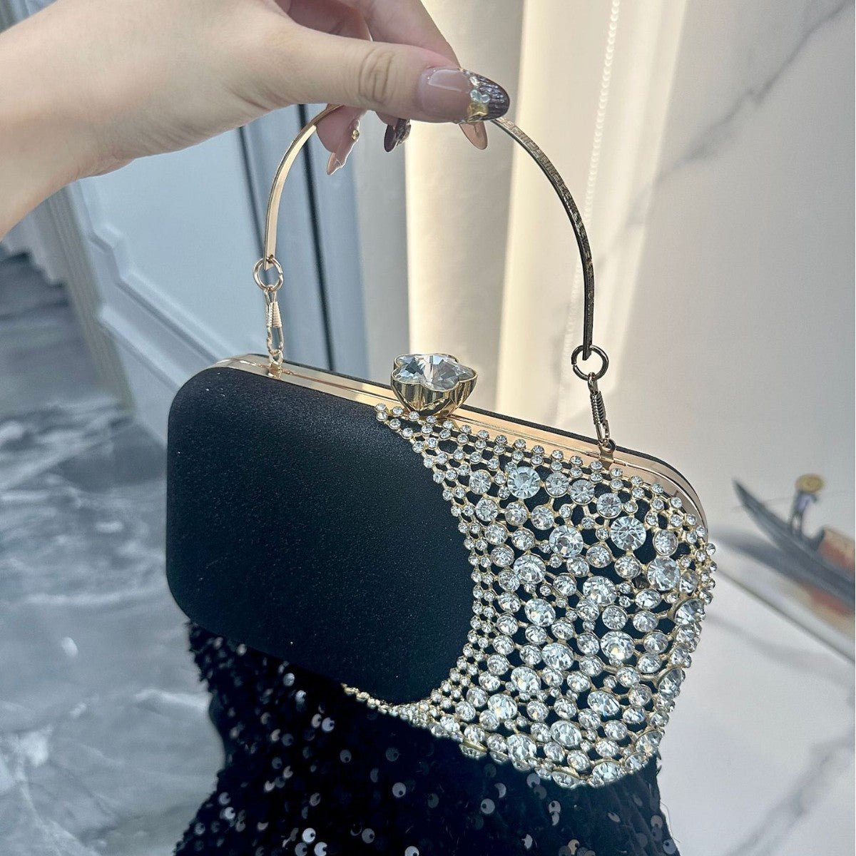 Pochette de soirée strassée | Sac de fête à cristaux avec chaîne (MAC353)